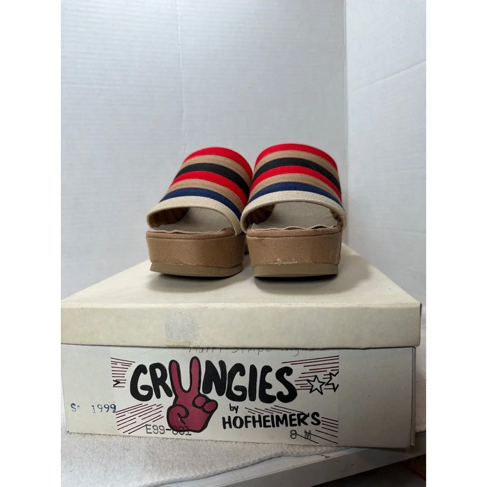 VTG NIB Grungies by Hofheimers Womens Striped Wedge‎ Platform Sandals Size 8M